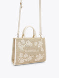 Carvela Sorrento white raffia tote bag with floral embroidery, imported from the UK