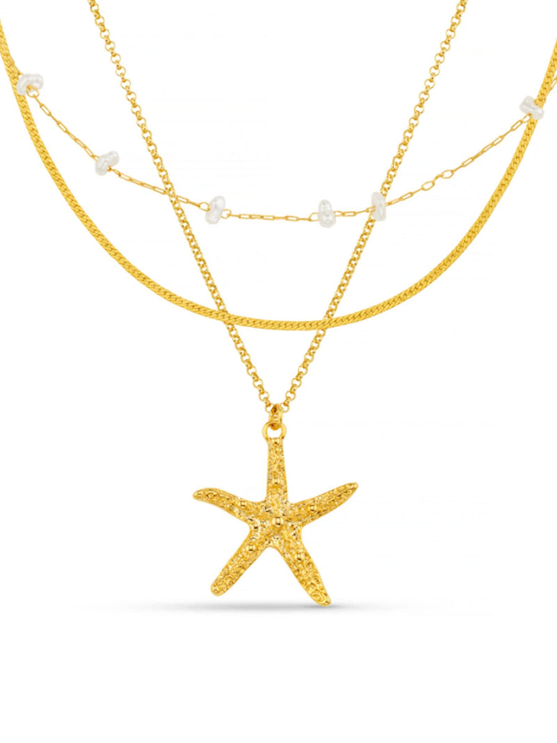 Orelia London gold tone starfish and pearl 3 row necklace, UK version