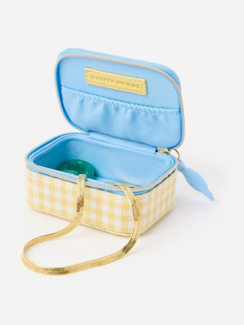 Oliver Bonas yellow gingham travel jewellery box (British brand)