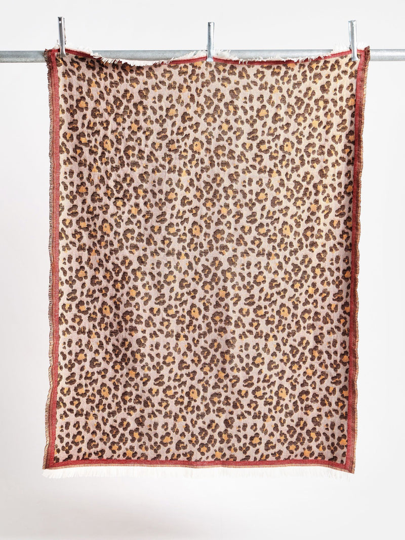 Oliver Bonas beige leopard print jacquard throw (British brand)