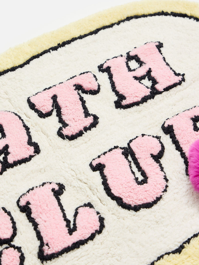 Oliver Bonas Bath Club rounded bath mat yellow border, UK version