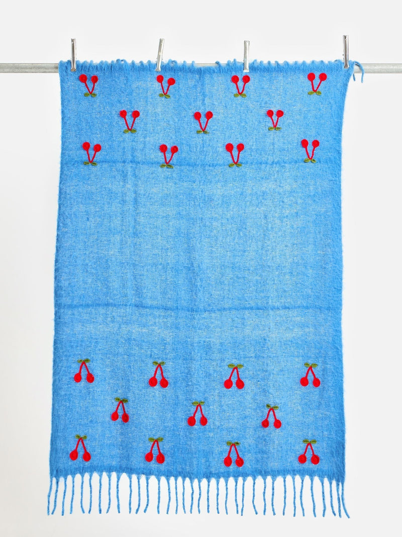 Oliver Bonas blue crochet cherries throw 170x130cm - British product