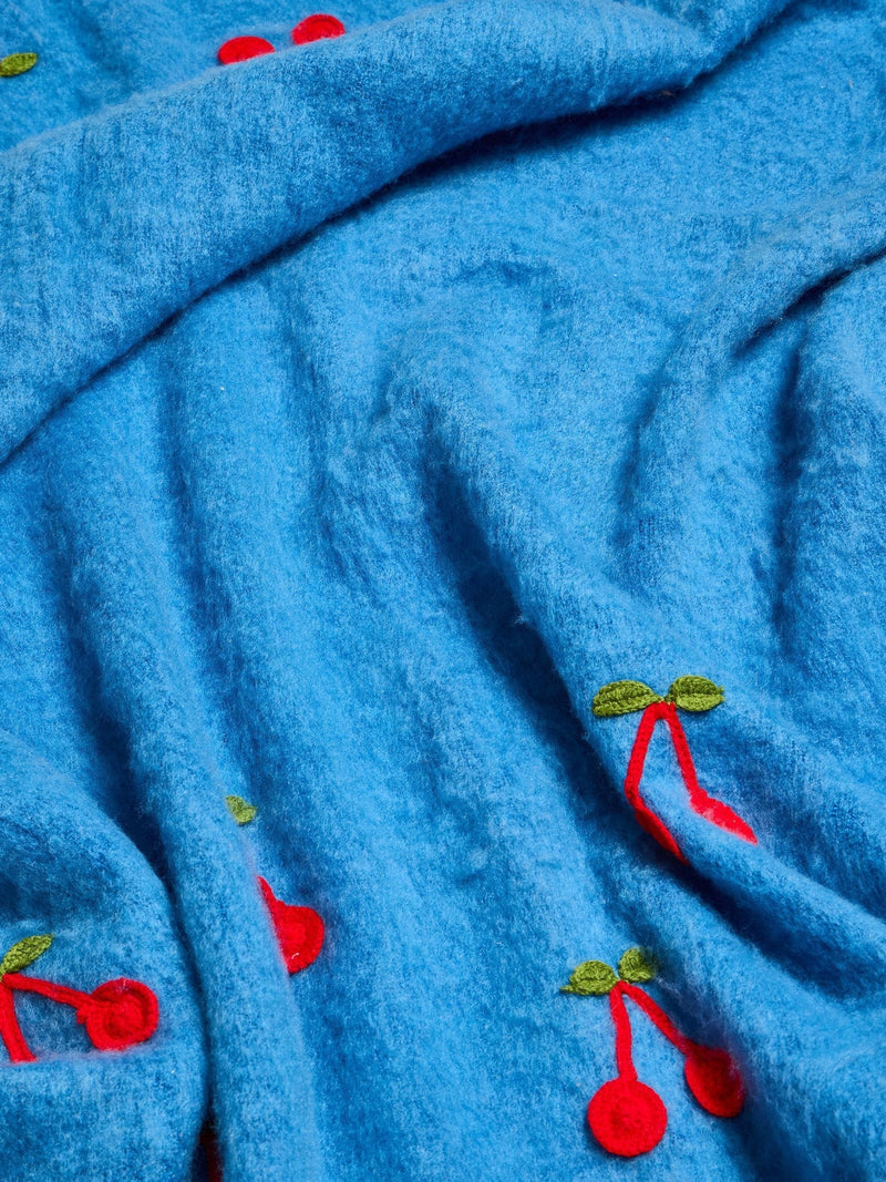 Oliver Bonas blue crochet cherries throw 170x130cm - British product