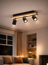 Next Eglo Gesteira Black Brown Steel & Wood LED 3-Light Spotlight Ceiling Light- Buy online at McGrocer