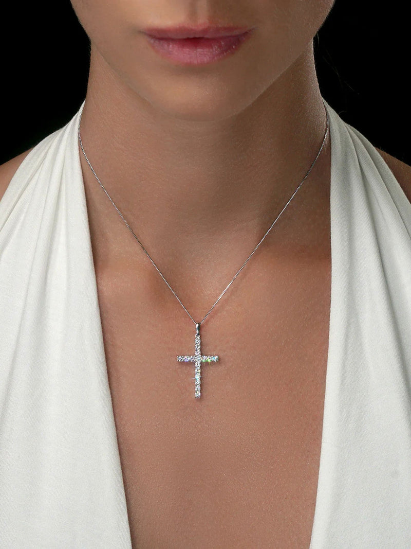 The Diamond Store cross necklace 9K white gold 1.00ct lab diamond, UK version