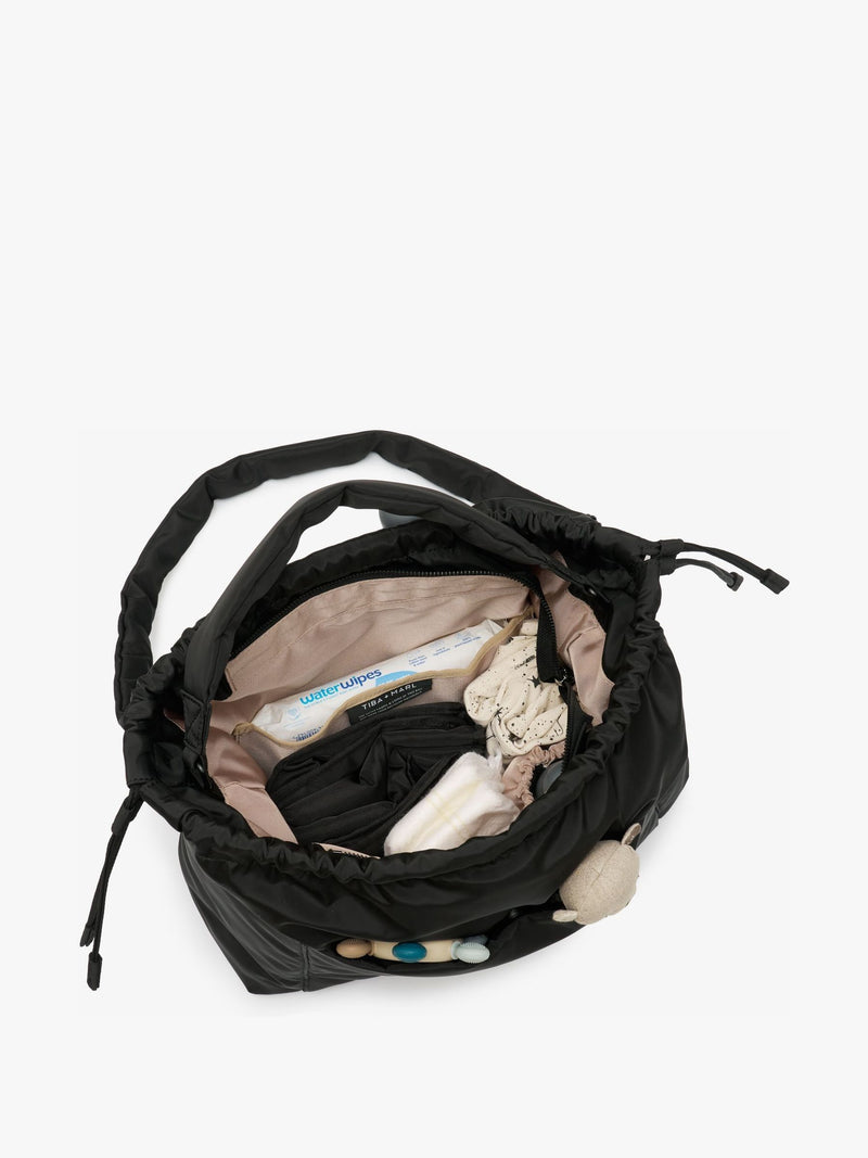 Tiba + Marl Black Luna drawstring changing tote - British product