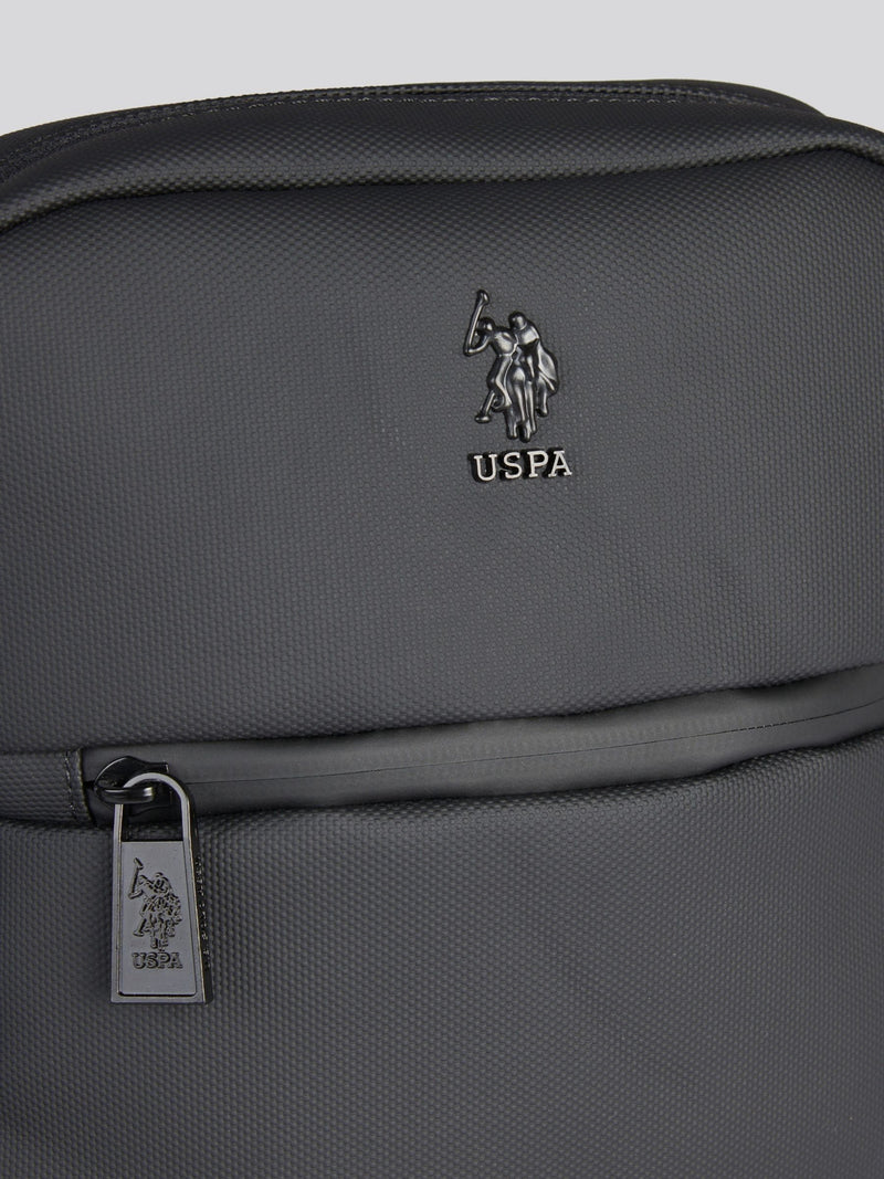 U.S. Polo Assn. black arrowhead cross-body bag, imported from the UK