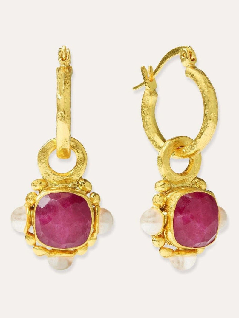 Ottoman Hands ruby and pearl drop earrings 3.5 cm, UK version