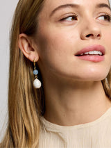 Next Ottoman Hands Gold Dawn Blue Chalcedony and Pearl Drop Huggie Earrings 4.8 cm- Buy online at McGrocer