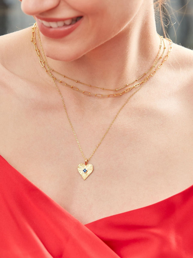 Ottoman Hands blue crystal heart pendant necklace, imported from the UK