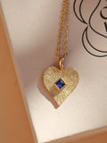 Ottoman Hands blue crystal heart pendant necklace, imported from the UK