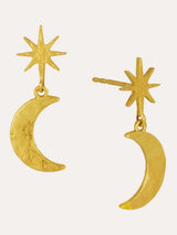 Next Ottoman Hands Gold Tone Moon and Star Drop Stud Earrings- Buy online at McGrocer