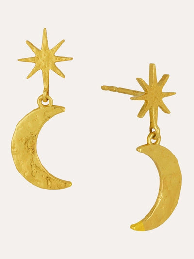 Next Ottoman Hands Gold Tone Moon and Star Drop Stud Earrings- Buy online at McGrocer