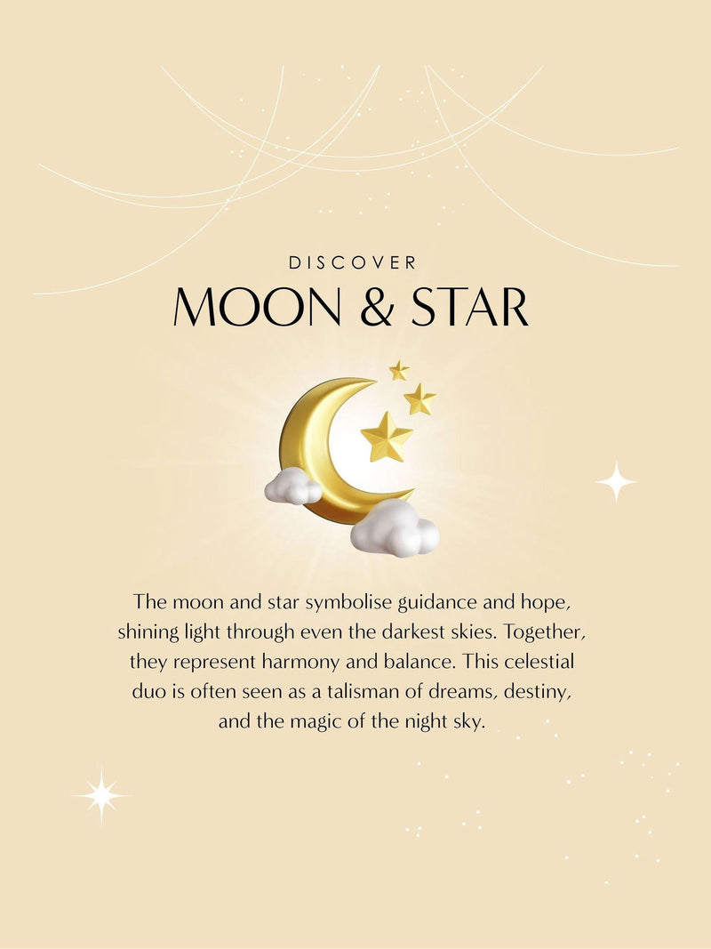 Ottoman Hands gold tone moon and star drop stud earrings, imported from the UK