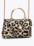 Carvela Amara top handle bag leopard print with gold details - British product