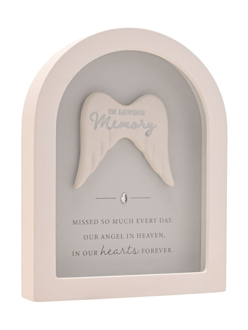Widdop white arched framed plaque with angel wings (British brand)