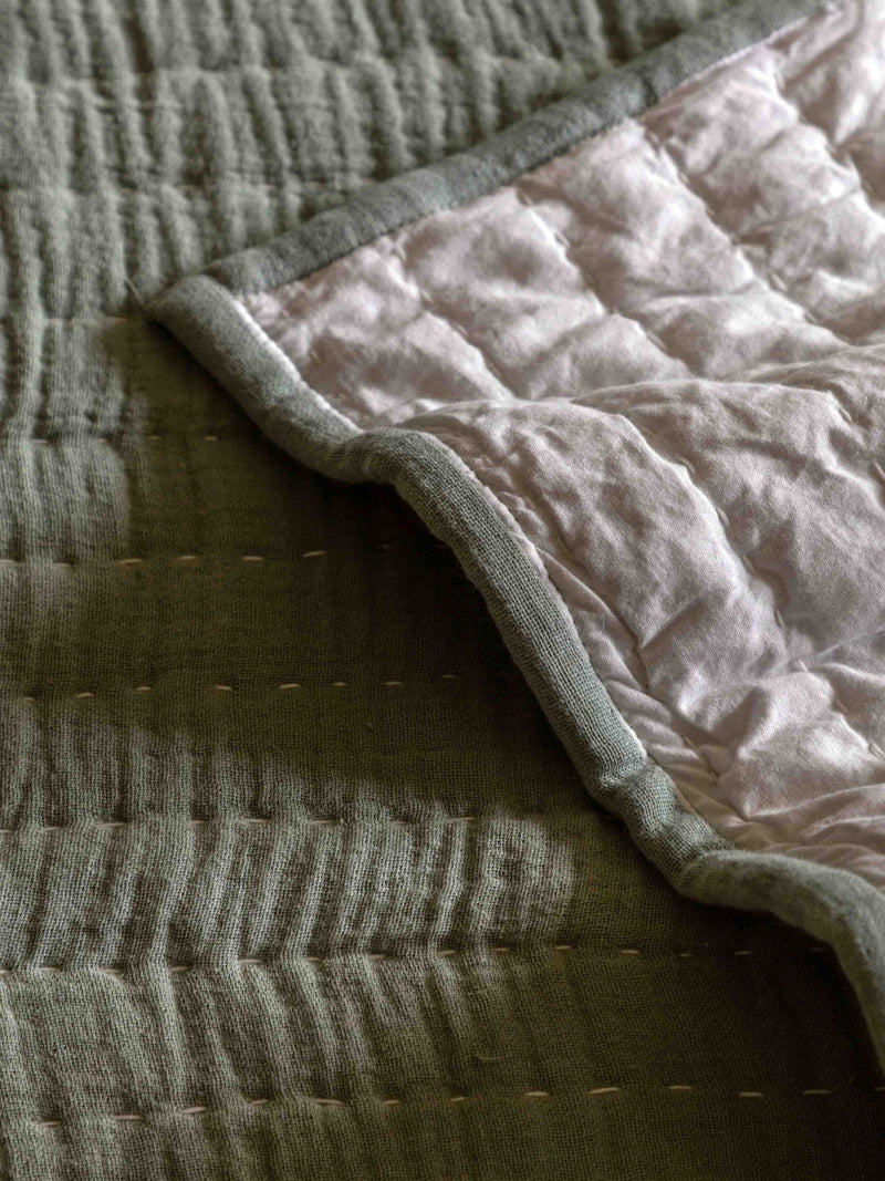 Gallery Home green sylvan stitched gauze bedspread 260x240cm (British brand)