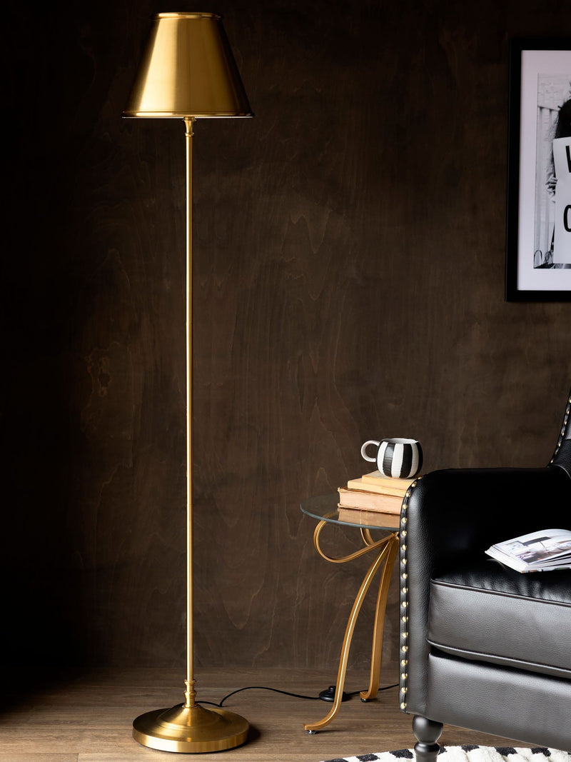 Rockett St George brass slim floor lamp 155cm tall, imported from the UK