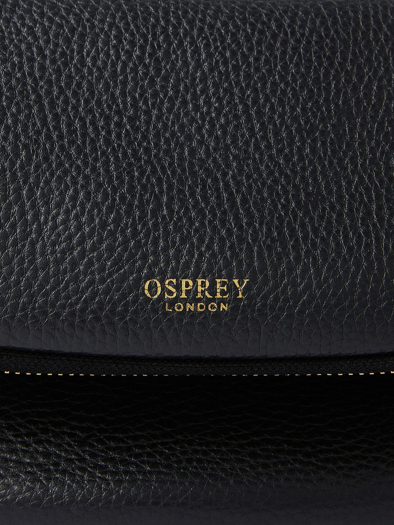 Osprey London black Crumple leather sling bag, imported from the UK