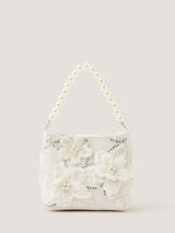 Next Monsoon Cream Flower Embellished Mesh Bag 12cm x 8cm- Buy online at McGrocer