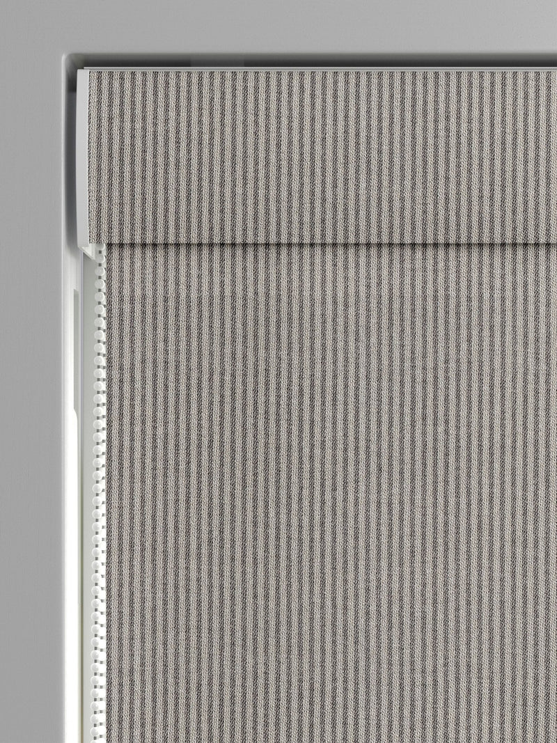 Charcoal grey woven roman blind with brushed stripes, UK version