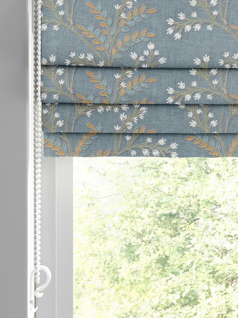 Blue Luxe blue floral embroidered roman blind (British brand)
