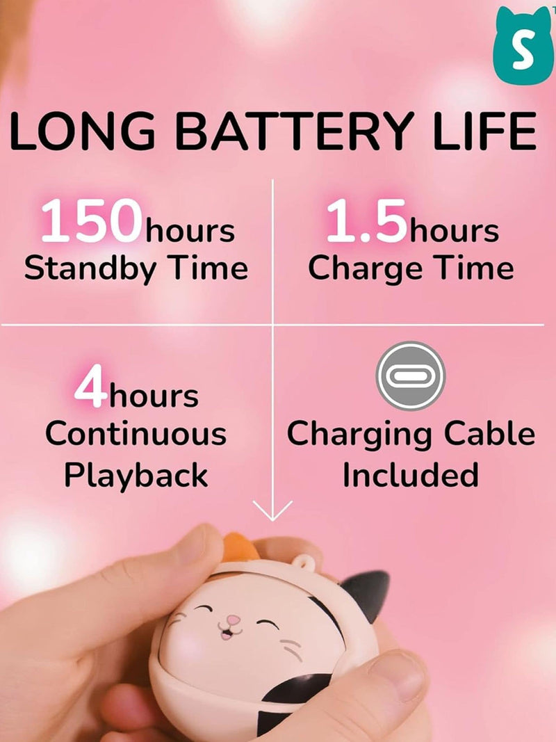 Squishmallows white SQM Spin wireless earphones, imported from the UK