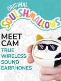 Squishmallows white SQM Spin wireless earphones, imported from the UK