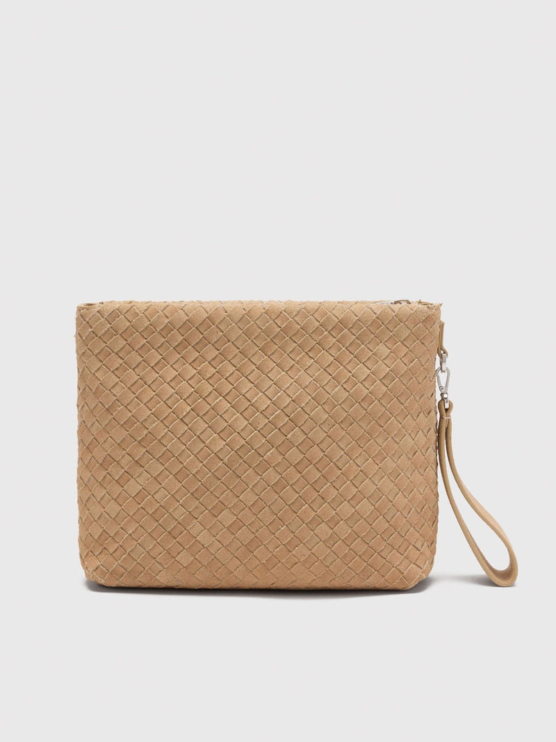 Whistles nude Avah woven suede zip clutch (British brand)