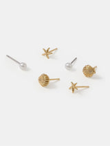 Next Accessorize Gold Tone Shell Stud Earrings 3-Pack- Buy online at McGrocer