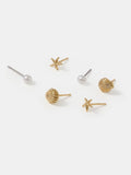 Accessorize gold tone shell stud earrings 3-pack (British brand)