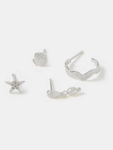 Next Accessorize Sterling Silver-Plated Shell Stud & Hoop Earrings 4 Pack- Buy online at McGrocer