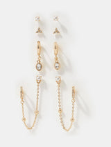 Next Accessorize Gold Stone Stud & Chain Hoop Earrings 4 Pack- Buy online at McGrocer