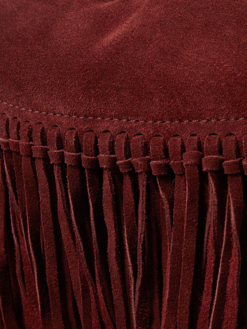 Accessorize red fringe suede shoulder bag, imported from the UK