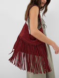 Accessorize red fringe suede shoulder bag, imported from the UK