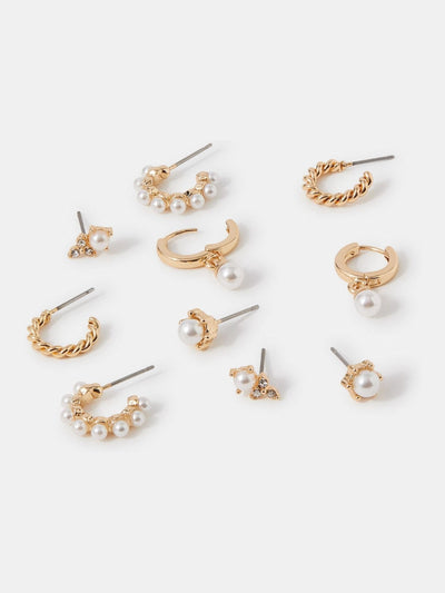 Next Accessorize Gold Tone Pearl Stud & Twisted Hoop Earrings 5 Pack- Buy online at McGrocer
