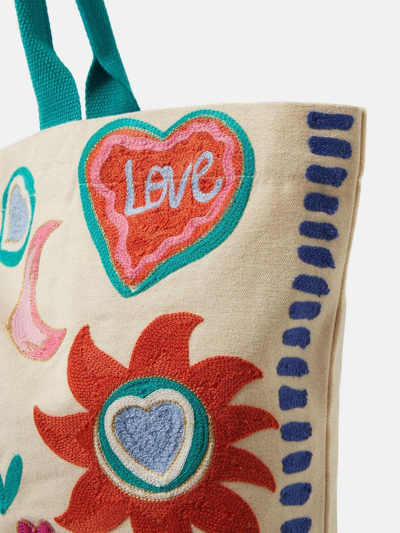 Accessorize cream floral embroidered shopper bag (British brand)