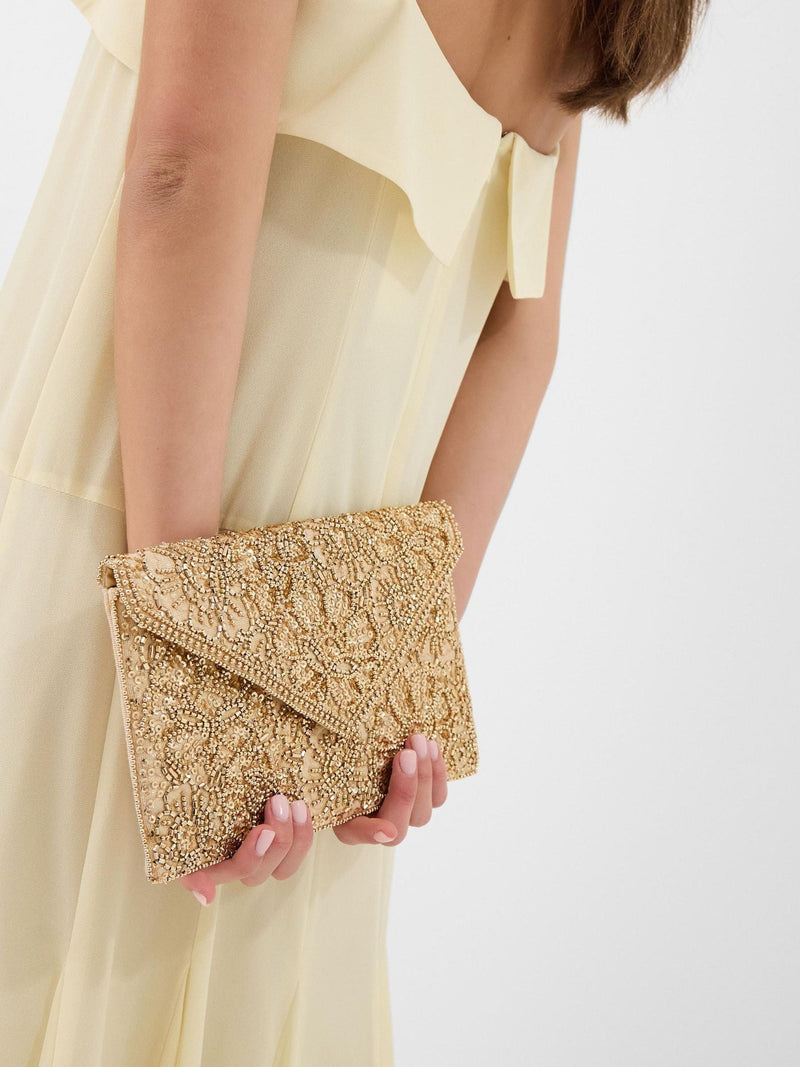 Accessorize gold floral embellished envelope clutch bag (British brand)