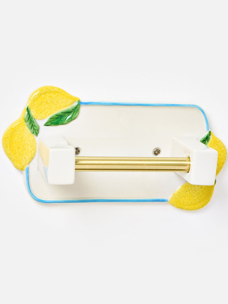 Oliver Bonas lemon ceramic toilet roll holder, imported from the UK