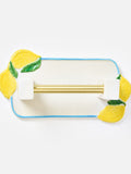 Oliver Bonas lemon ceramic toilet roll holder, imported from the UK