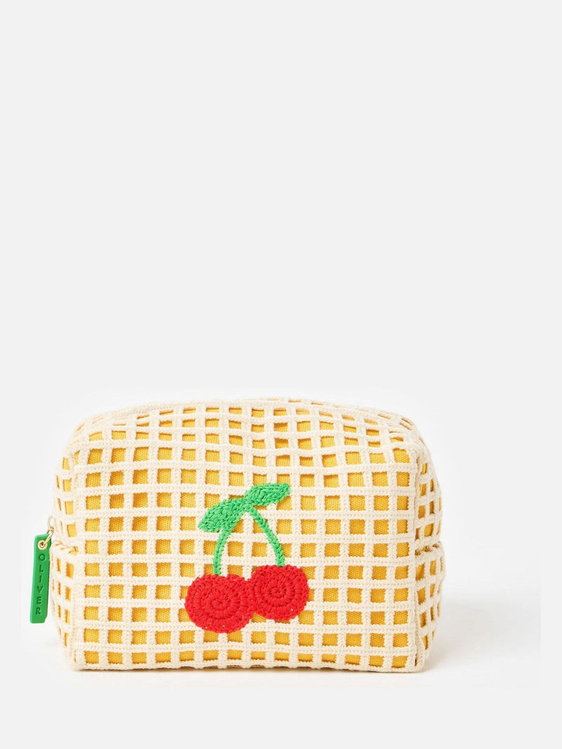Oliver Bonas yellow crochet cherry makeup bag 140x220mm (British brand)