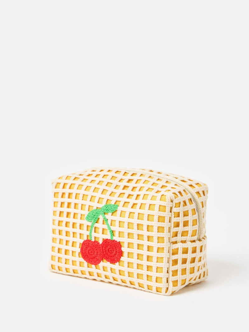 Oliver Bonas yellow crochet cherry makeup bag 140x220mm (British brand)