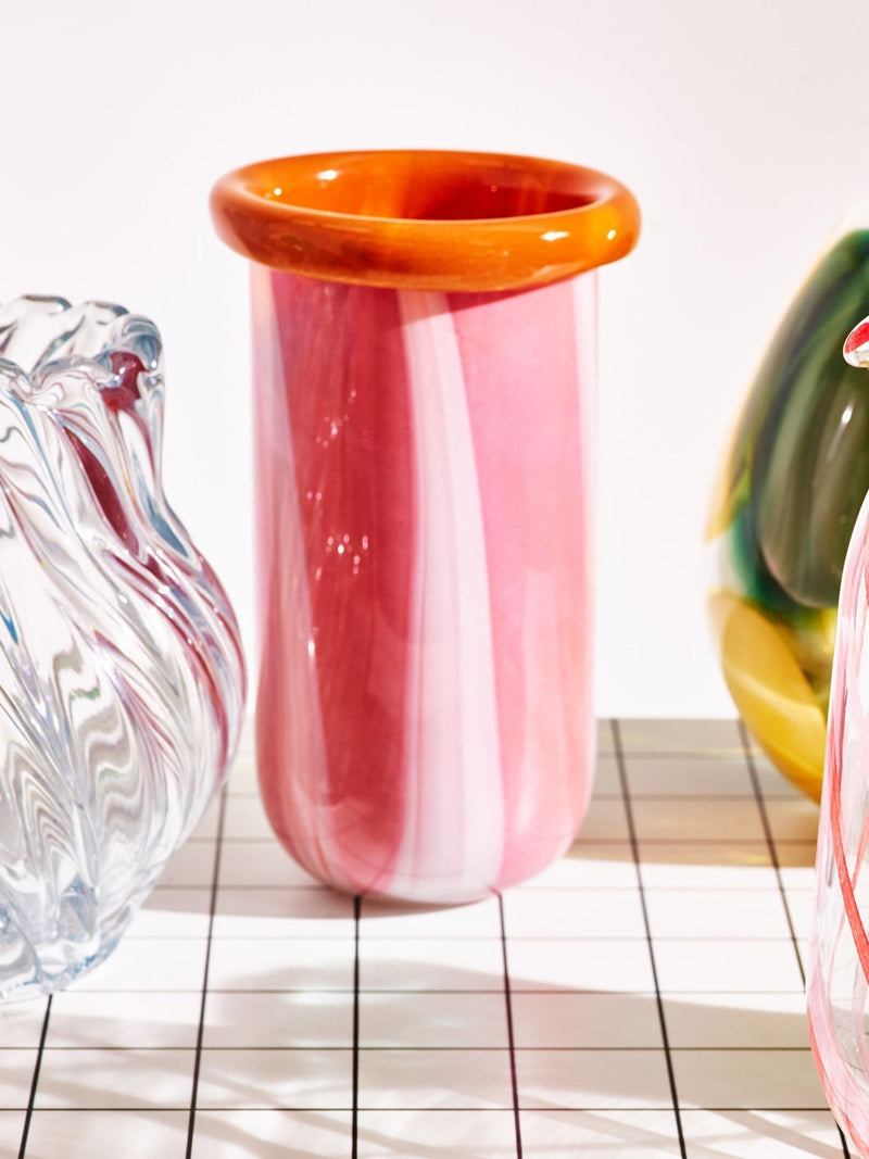 Oliver Bonas glass vase pink stripes 25cm, UK version