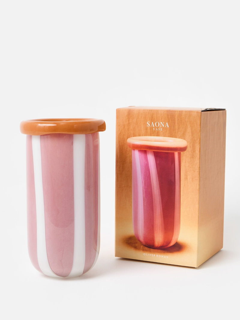 Oliver Bonas glass vase pink stripes 25cm, UK version