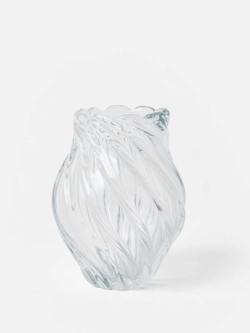 Oliver Bonas clear glass vase swirl pattern 22cm - British product