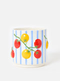 Oliver Bonas ceramic plant pot blue stripe tomato 18cm, imported from the UK