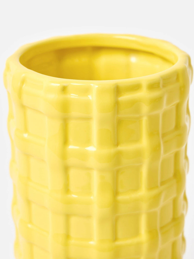 Oliver Bonas yellow woven ceramic vase 28cm tall - British product