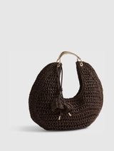 Next River Island Brown Raffia Metal Handle Scoop Bag- Buy online at McGrocer
