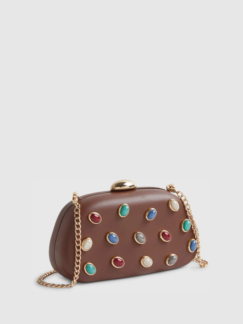 River Island brown gem hard shell clutch 11.5x9.5cm - British product