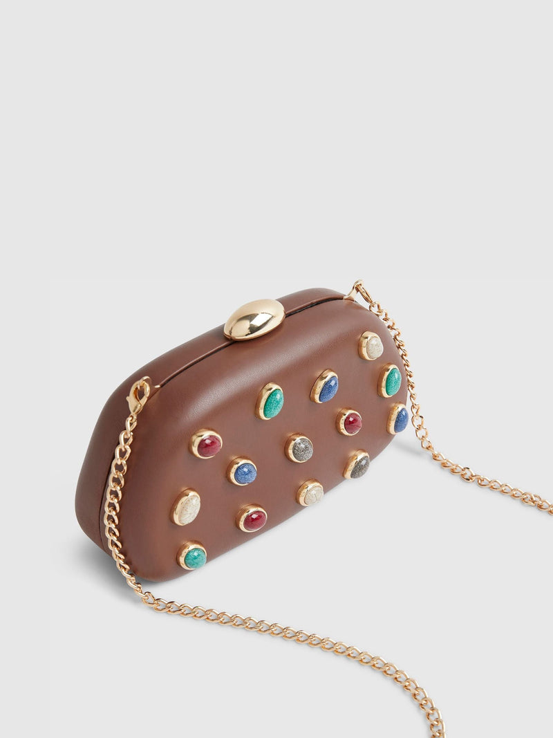 River Island brown gem hard shell clutch 11.5x9.5cm - British product